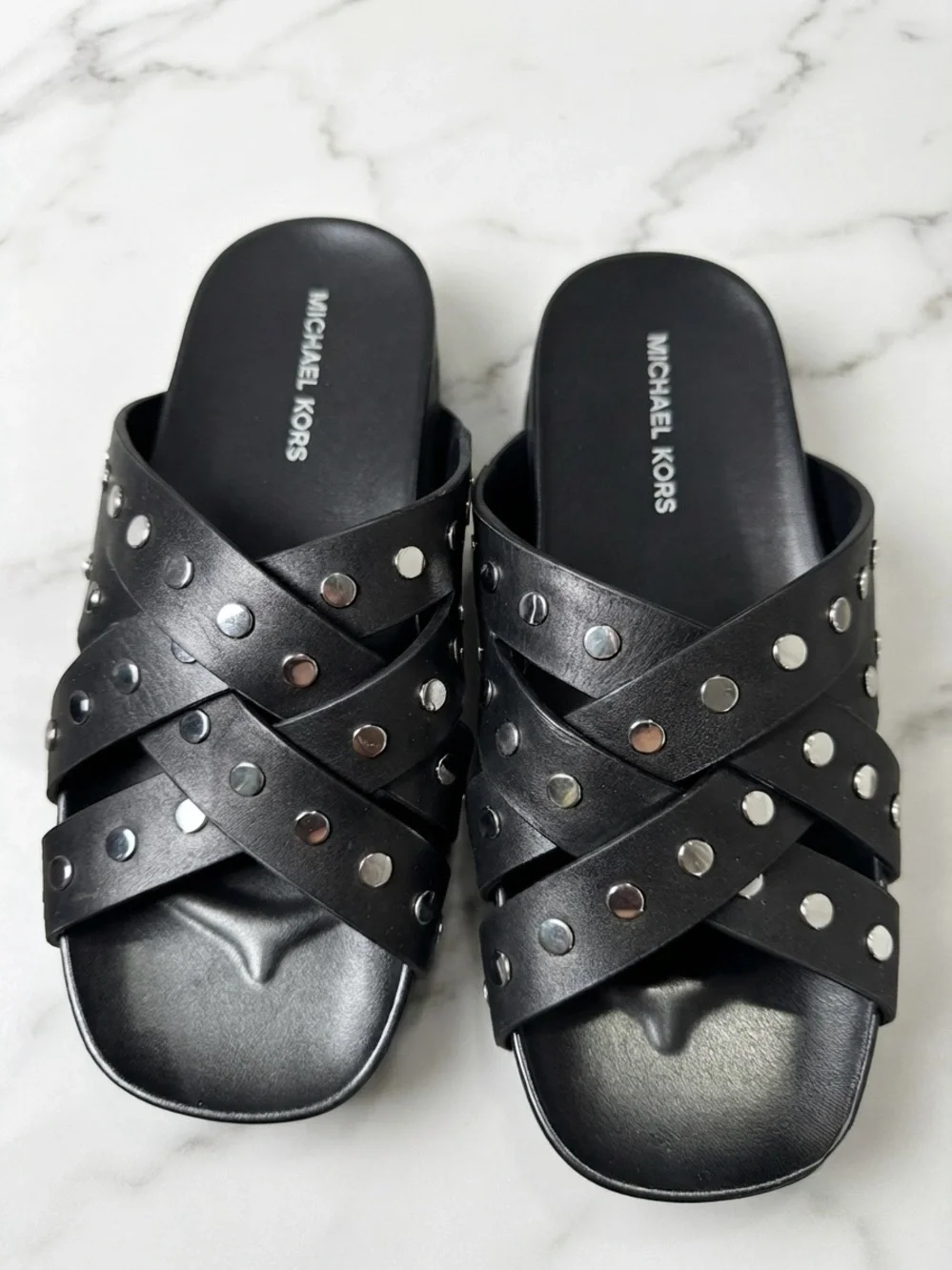 Michael Kors Irene Studded Leather Flat Sandal